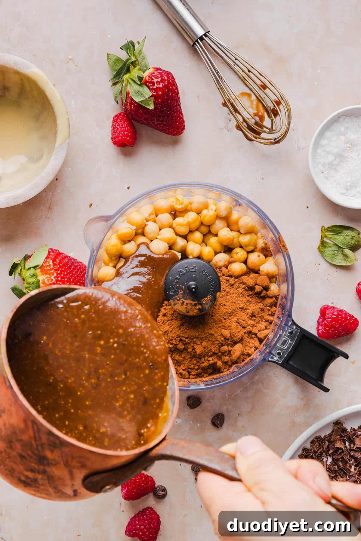 Chocolate Hummus Recipe: Creamy Cocoa Dessert Dip 4 This Healthy Chocolate Hummus is rich and indulgent to satisfy your sweet tooth, but made with wholesome ingredients that you can feel good about eating! Serve with your favorite fruit, pretzels or graham crackers for the perfect fun dessert or snack!