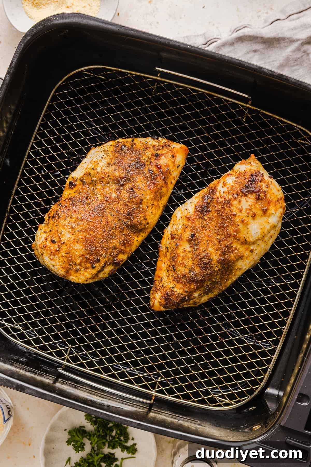 Sliced air fryer chicken breast ready to serve