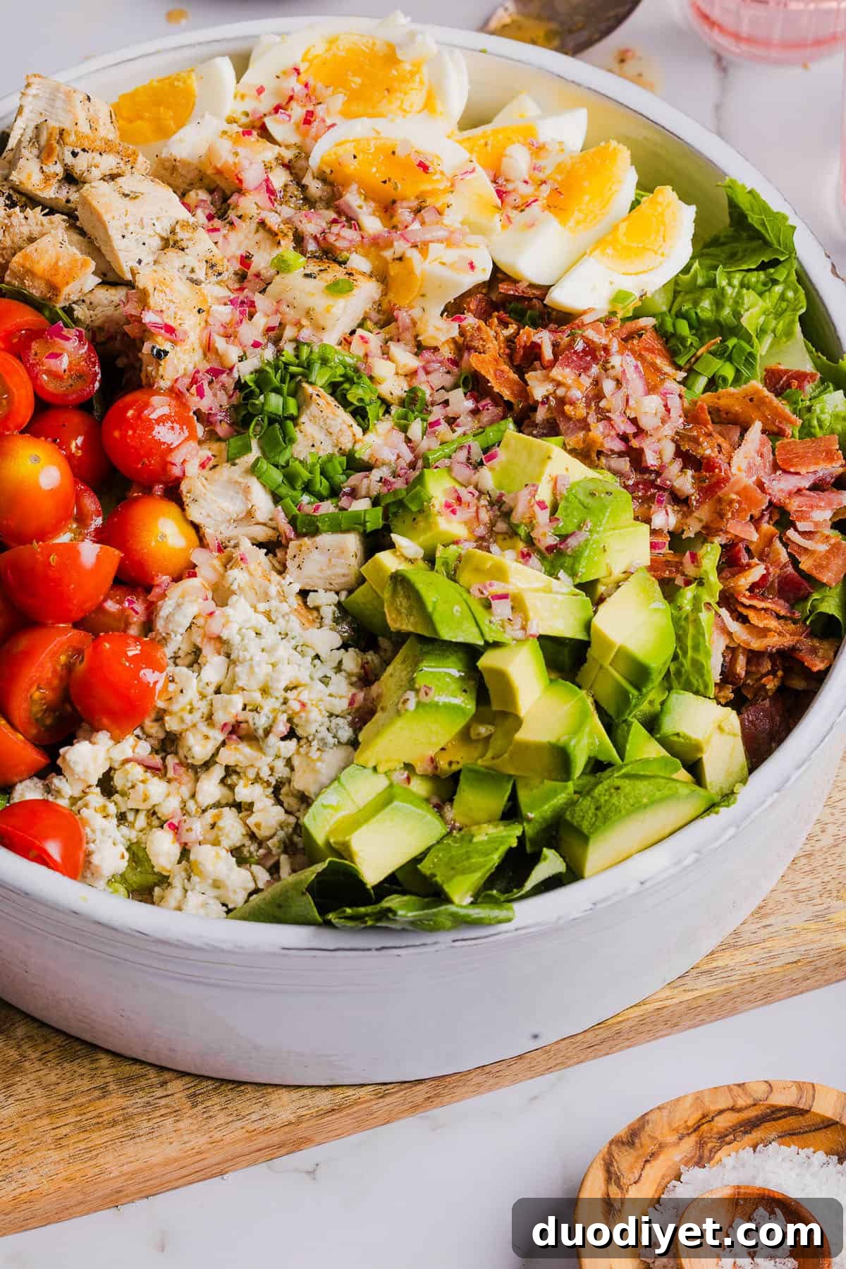 Serving of Chicken Cobb Salad with red wine vinaigrette