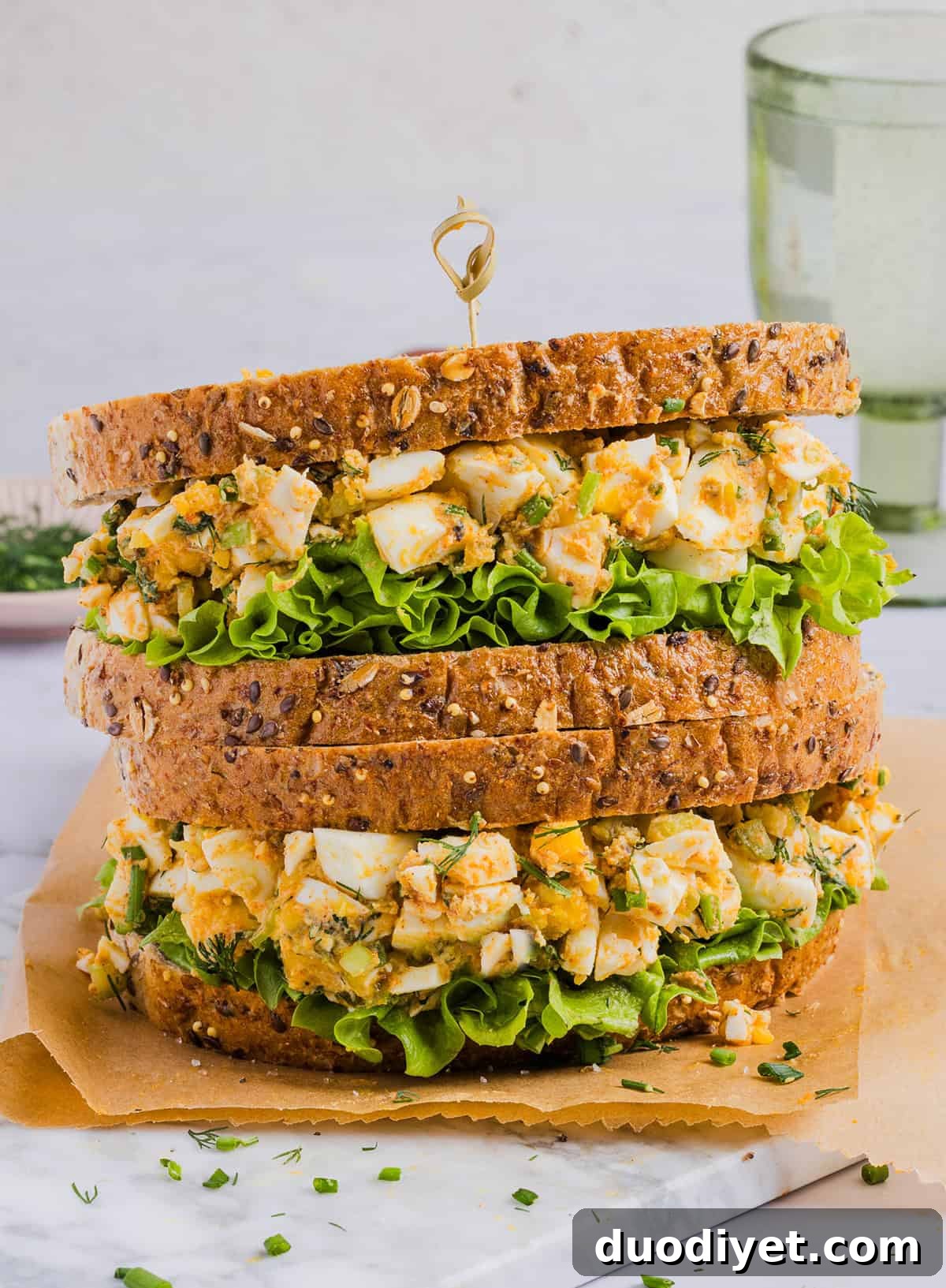 Healthy egg salad sandwich on whole grain bread