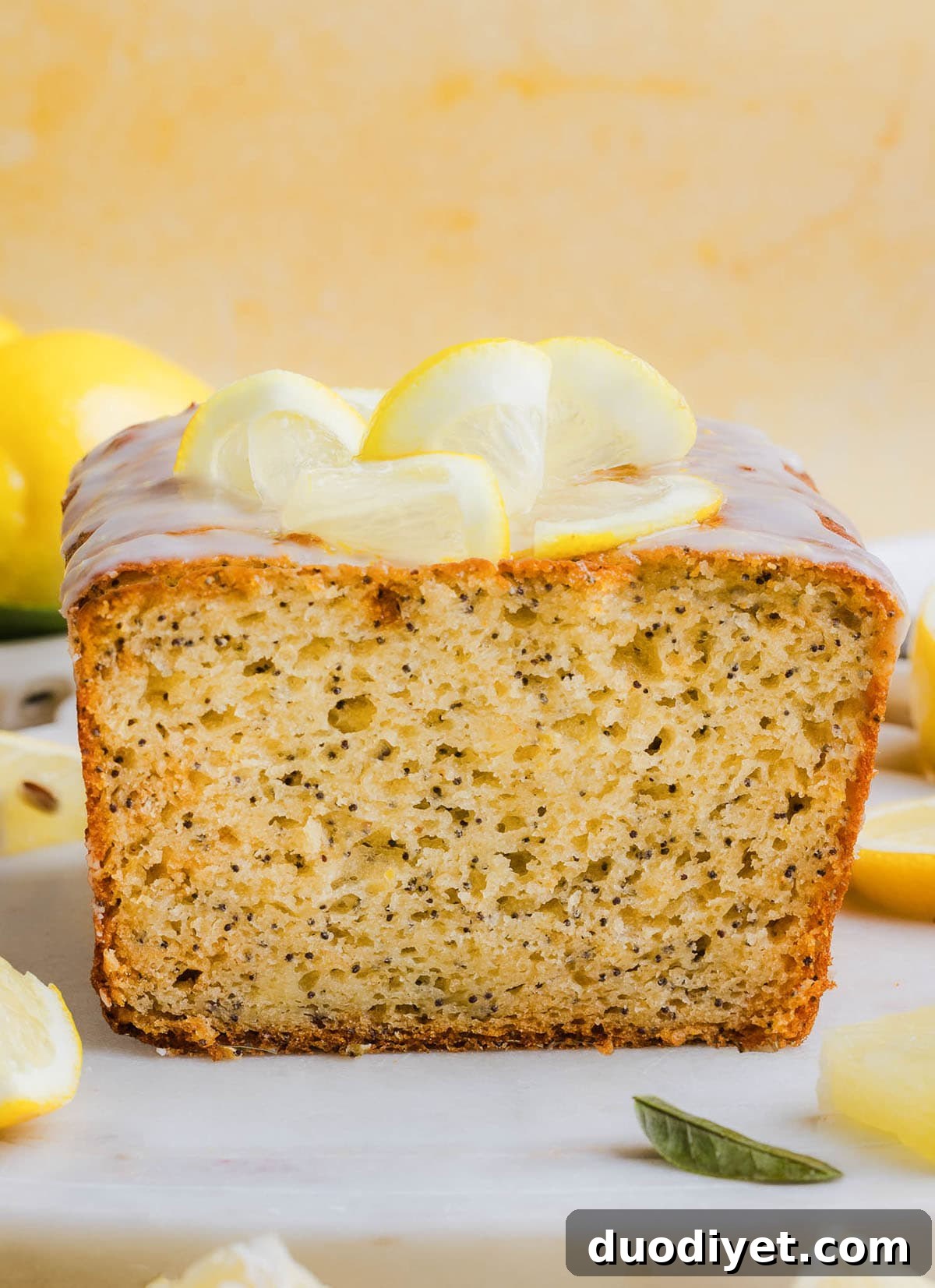 The BEST Healthy Lemon Poppy Seed Bread made with Greek yogurt and honey. Perfectly moist, naturally sweetened, and topped with the most delicious fresh lemon glaze!