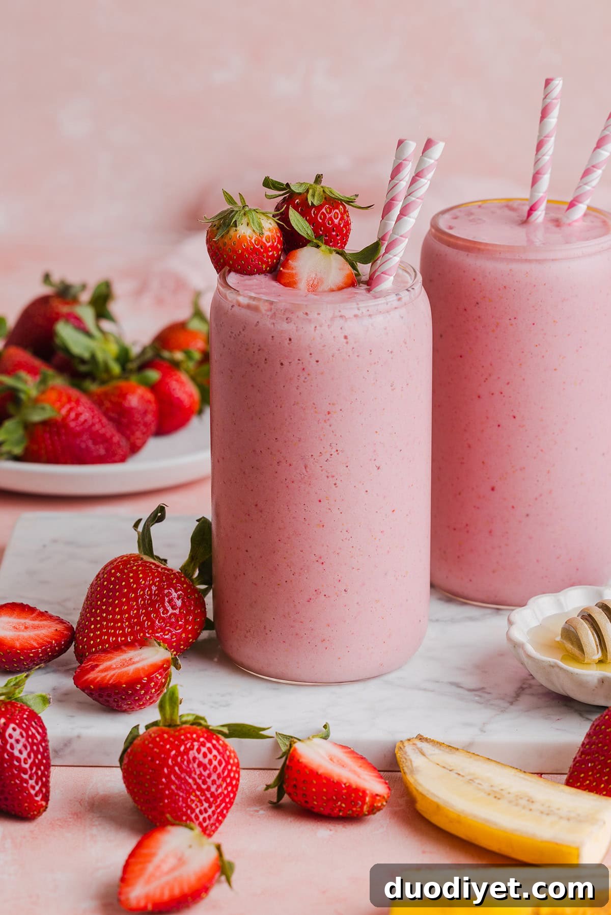 This Strawberry Banana Smoothie is creamy, naturally sweet, and made with simple, healthy ingredients. Easily made in just 5 minutes for the perfect breakfast or a quick snack!