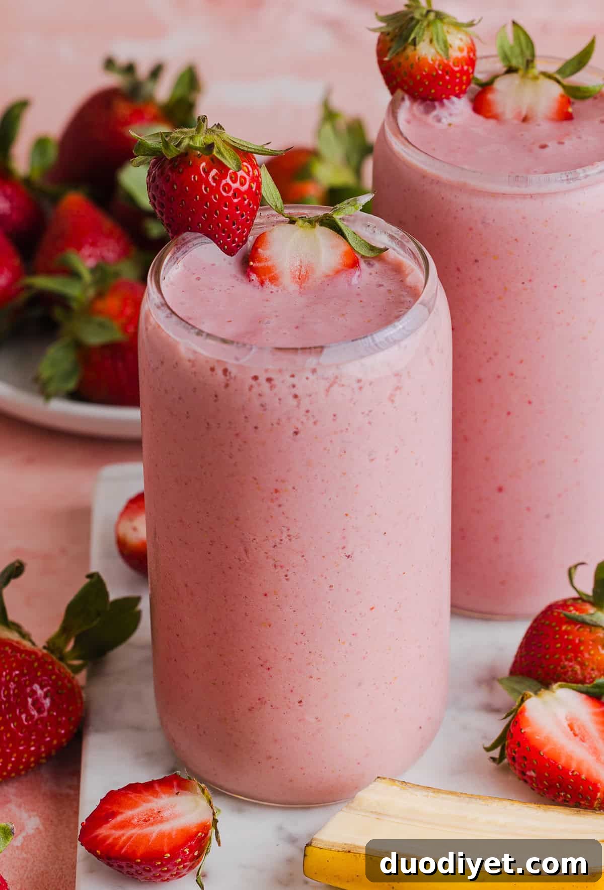 This Strawberry Banana Smoothie is creamy, naturally sweet, and made with simple, healthy ingredients. Easily made in just 5 minutes for the perfect breakfast or a quick snack!