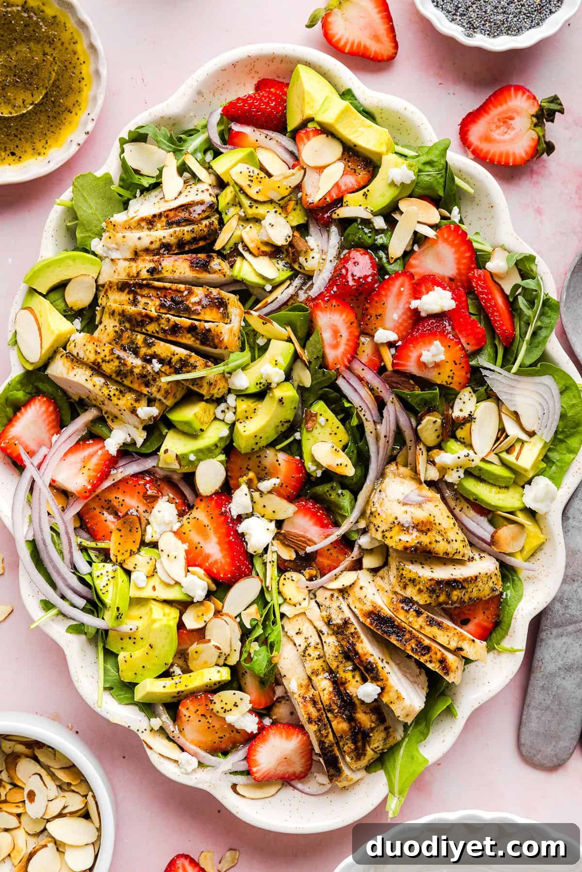 Bowl of Strawberry Poppy Seed Chicken Salad ready to serve