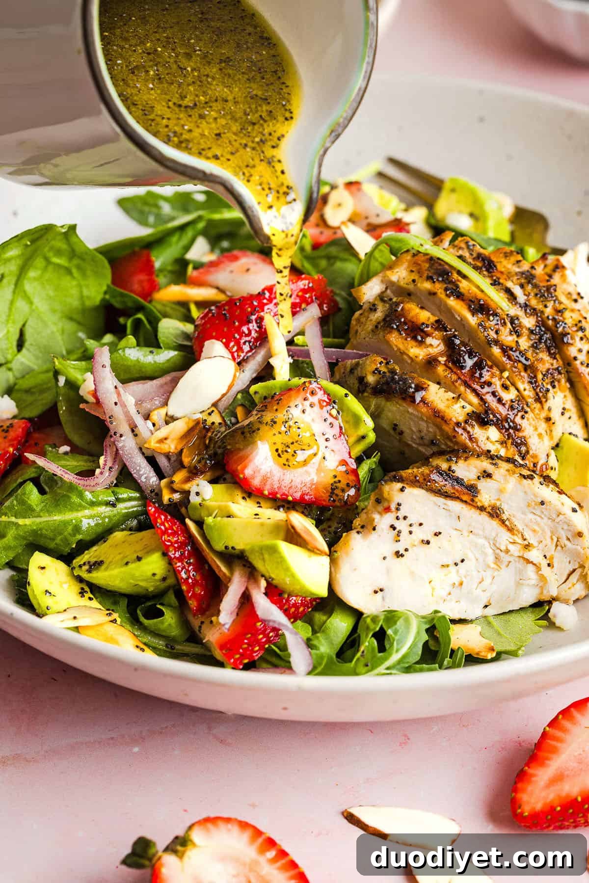 Served Strawberry Poppy Seed Chicken Salad on a plate