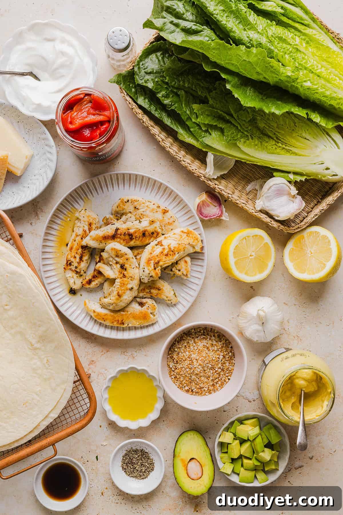 Grilled Chicken Caesar Wraps with Creamy Dressing 3 Healthy Chicken Caesar Wraps with panko crunch and creamy dressing