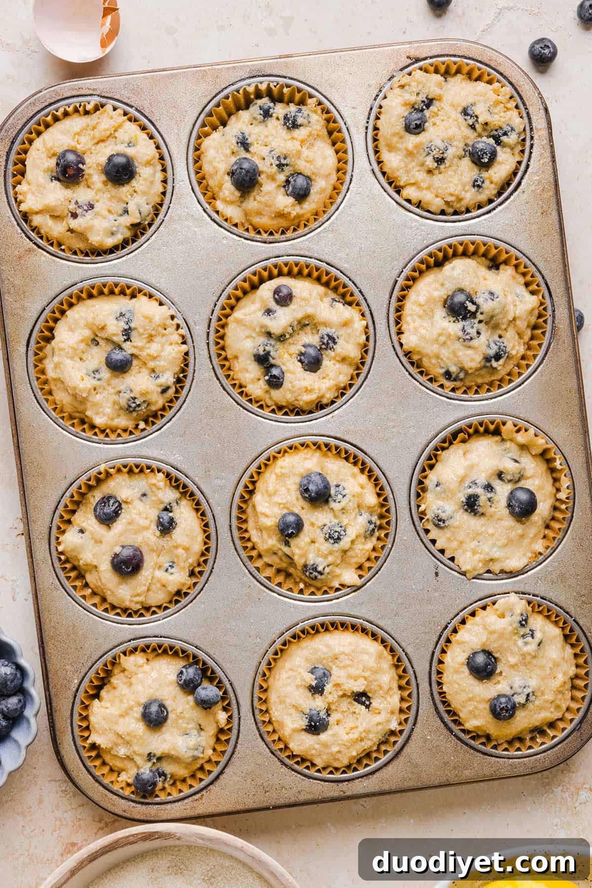 These Lemon Blueberry Yogurt Muffins are soft, moist and bursting with fresh lemon flavor and juicy blueberries! Made with Greek yogurt and wholesome ingredients, they are perfect for breakfast, snacks or meal prep.