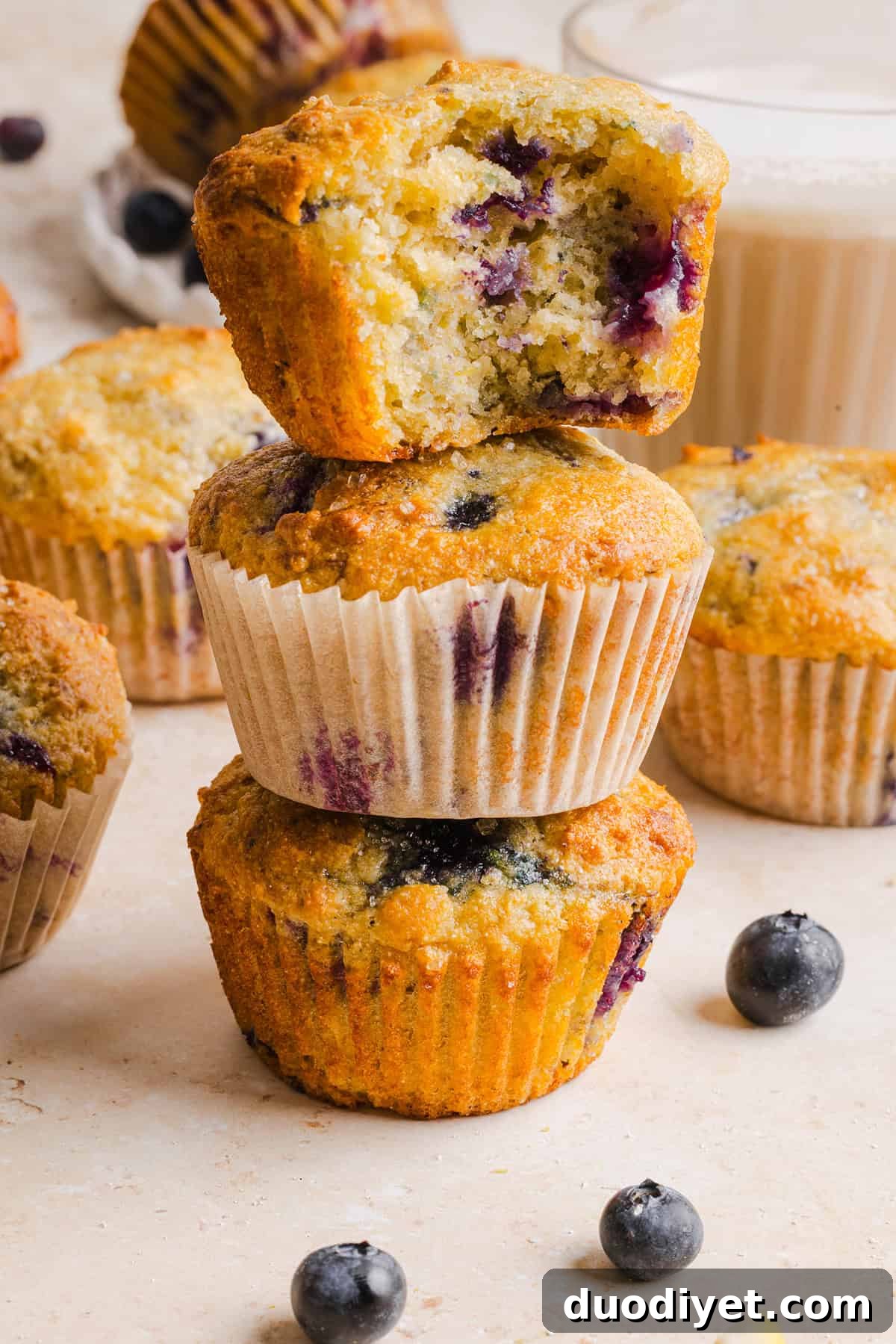 These Lemon Blueberry Yogurt Muffins are soft, moist and bursting with fresh lemon flavor and juicy blueberries! Made with Greek yogurt and wholesome ingredients, they are perfect for breakfast, snacks or meal prep.