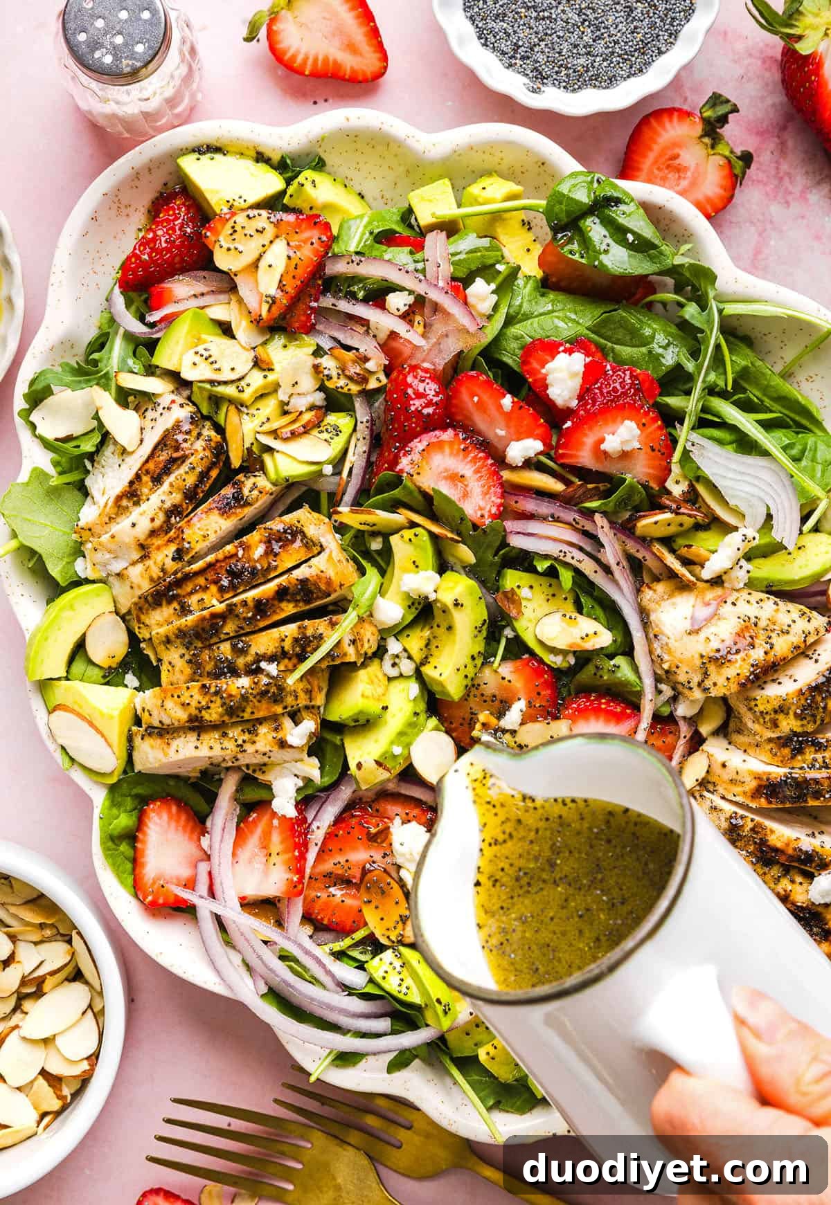 30 Refreshing Summer Salad Recipes 19 This Strawberry Poppy Seed Chicken Salad is fresh, flavorful, and perfect for spring and summer! Made with juicy strawberries, tender chicken, crunchy toppings, and the BEST poppy seed dressing.