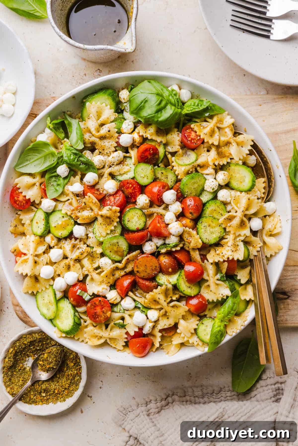 Caprese Pasta Salad in a serving bowl