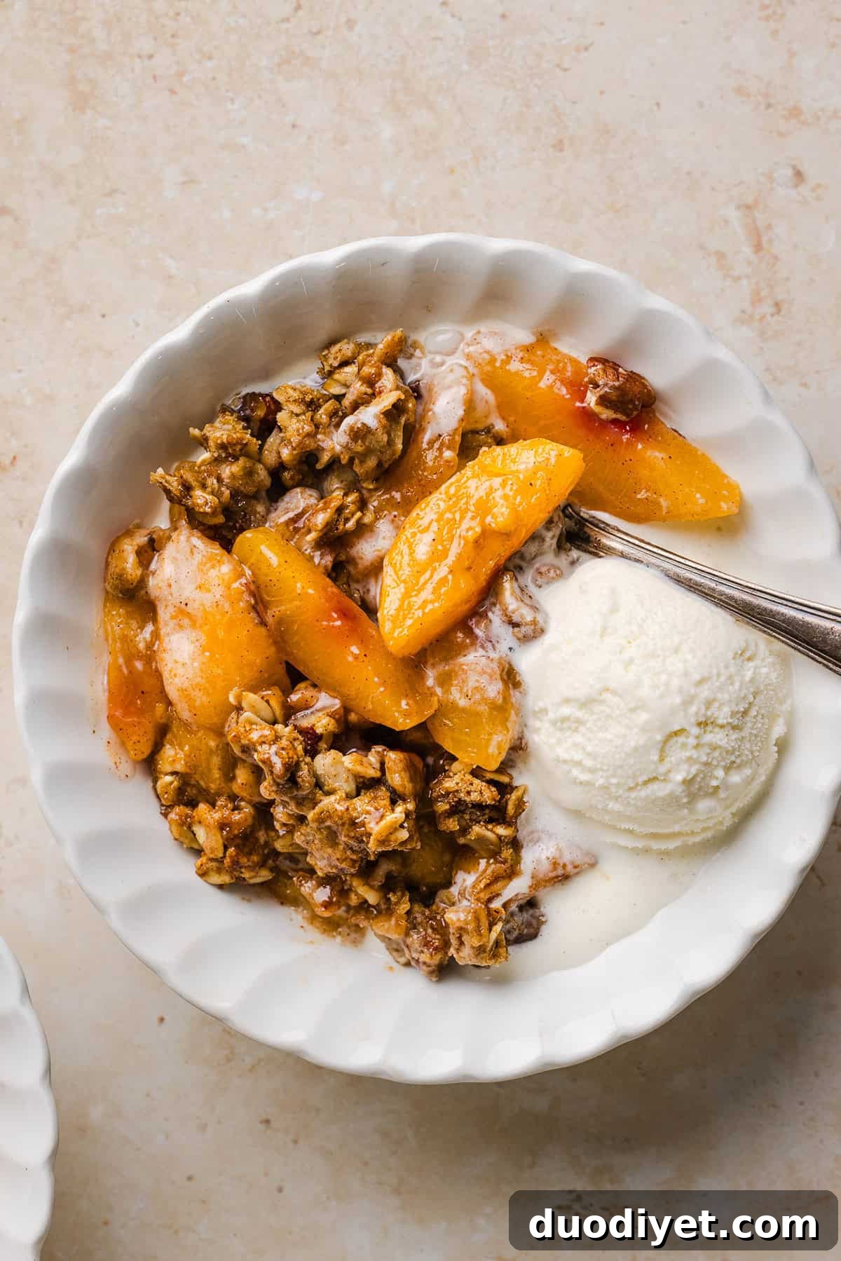 Peach crisp ready to refrigerate or freeze