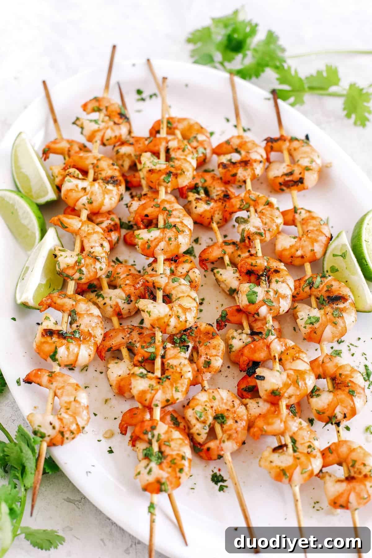 Grilled Tequila-Lime Shrimp Skewers Recipe 4 Grilled Margarita Shrimp Skewers ready to serve