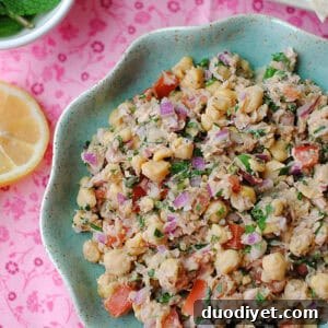 Served lemony chickpea and tuna salad