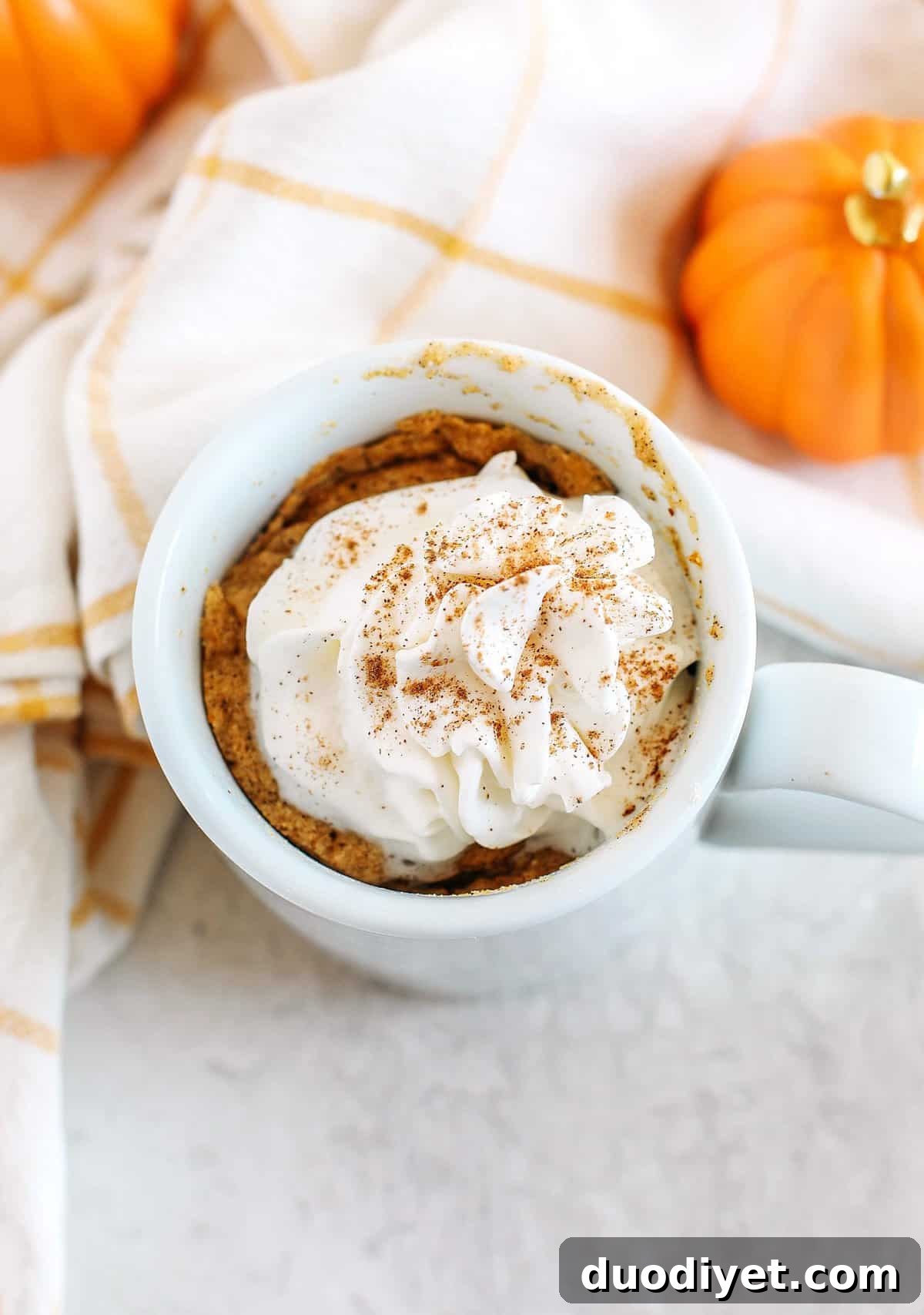 Pumpkin Spice Mug Cake served with whipped cream
