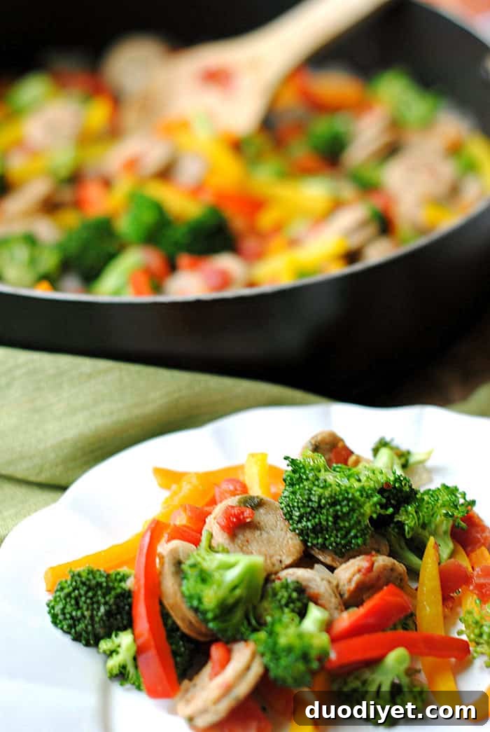 Spicy Sausage and Veggie Stir Fry close-up