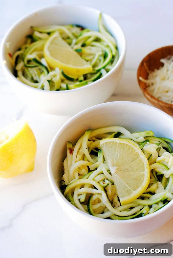 Lemon Garlic Zucchini Noodles Recipe 4 Lemon-Garlic Zucchini Noodles plated