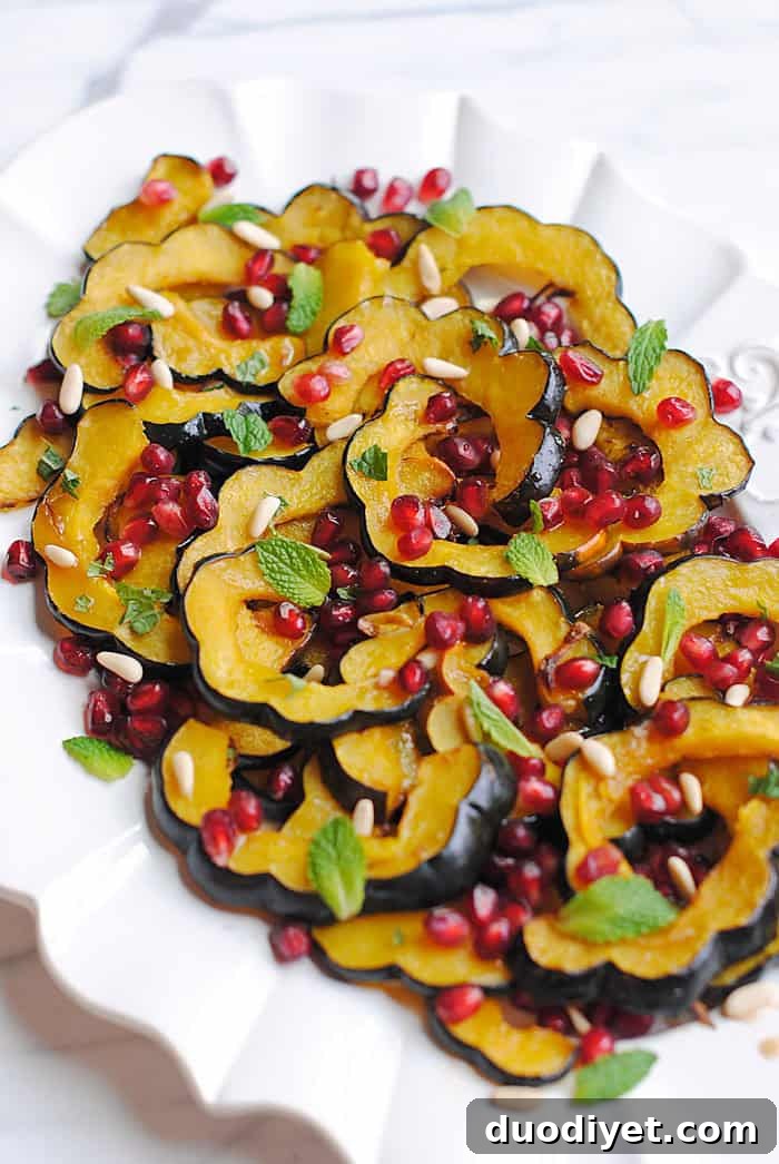 Cinnamon Maple Glazed Acorn Squash for the Holidays 2 Holiday Glazed Acorn Squash with Pomegranates and Pine Nuts