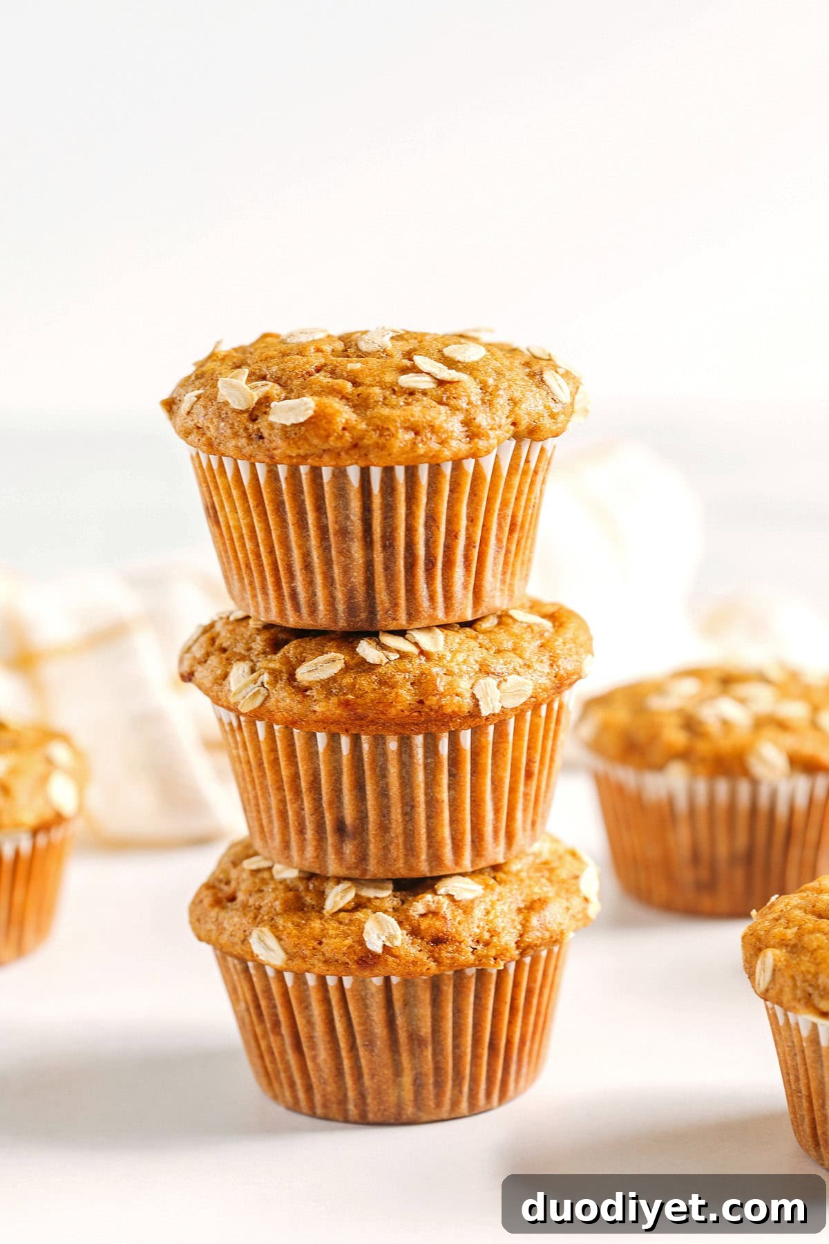 Moist Banana Breakfast Muffins Recipe 2 These Banana Breakfast Muffins are moist, fluffy, and made healthier with whole wheat flour, Greek yogurt, and zero butter or refined sugar. Loaded with delicious banana flavor and warm spices for the perfect morning muffin!