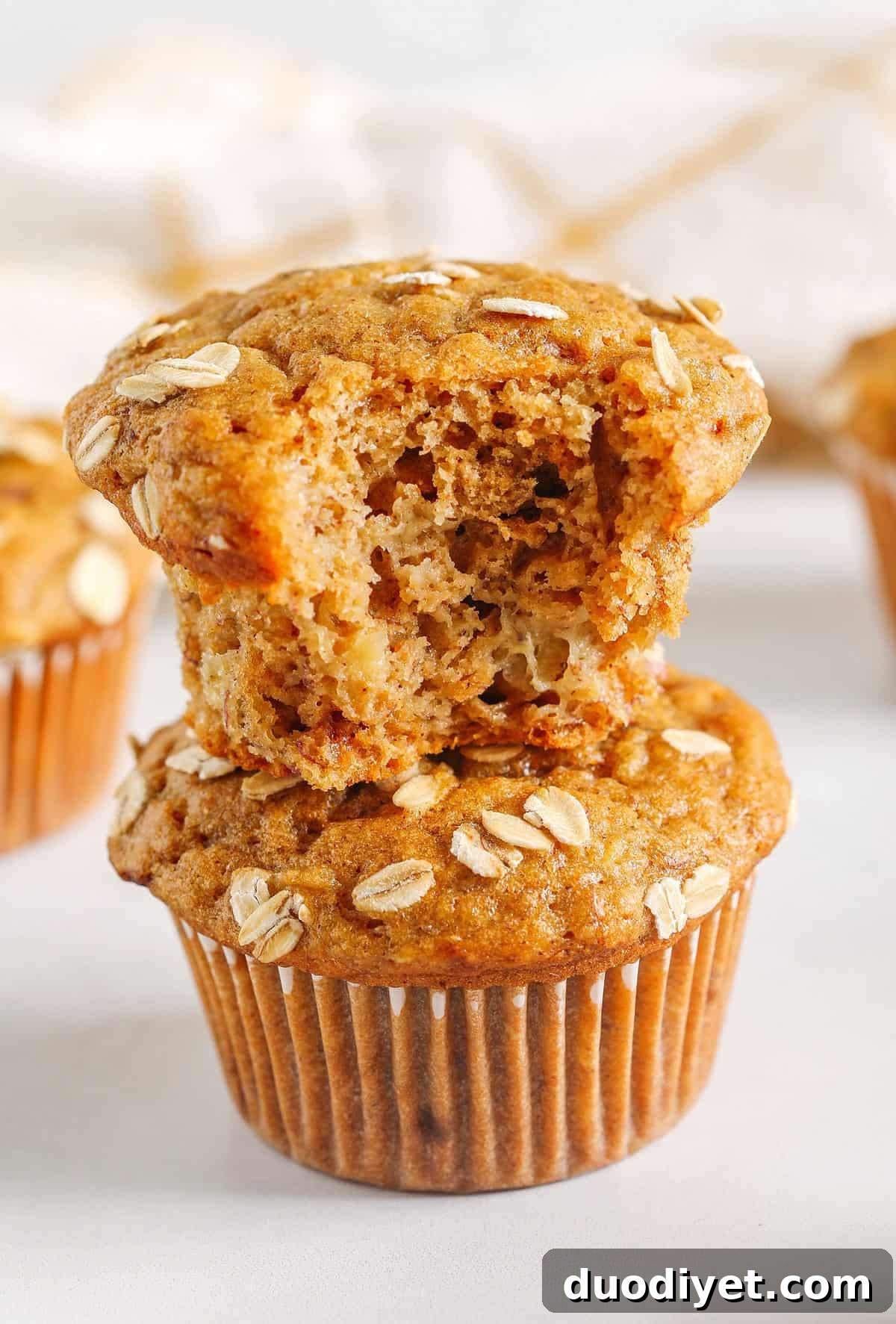 Moist Banana Breakfast Muffins Recipe 5 These Banana Breakfast Muffins are moist, fluffy, and made healthier with whole wheat flour, Greek yogurt, and zero butter or refined sugar. Loaded with delicious banana flavor and warm spices for the perfect morning muffin!