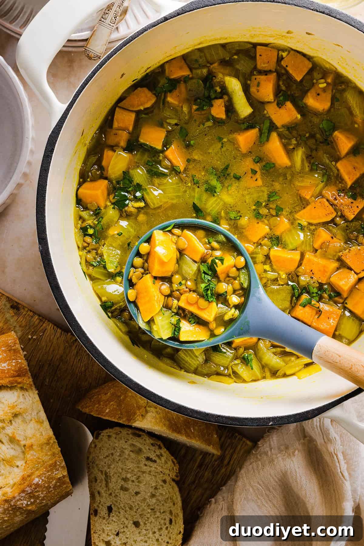 This hearty Lentil and Sweet Potato Stew is delicious, super filling and easily comes together in under 30 minutes for the perfect weeknight dinner! A nourishing meal made with pantry staples that is gluten-free, dairy-free and vegan.