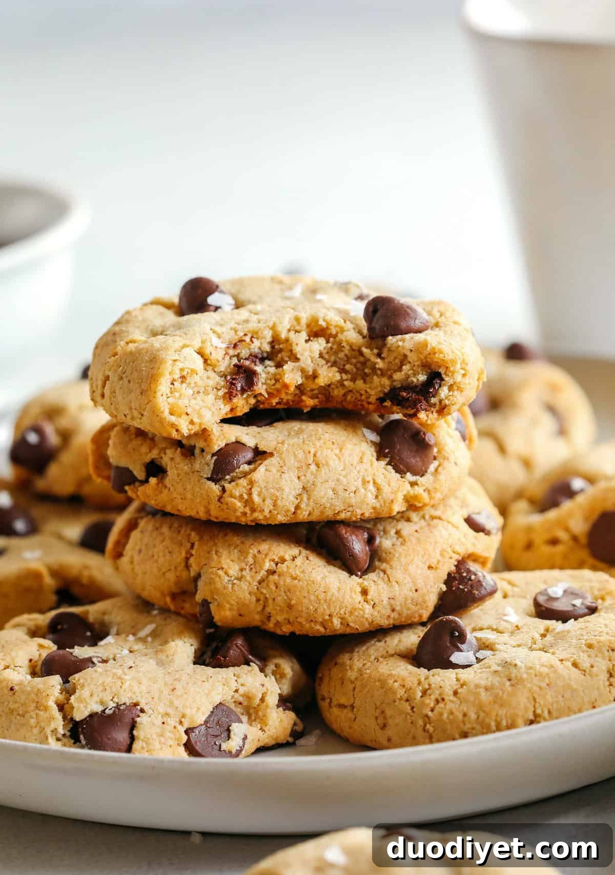 Healthy Chocolate Chip Cookies with gooey chocolate chips and sea salt