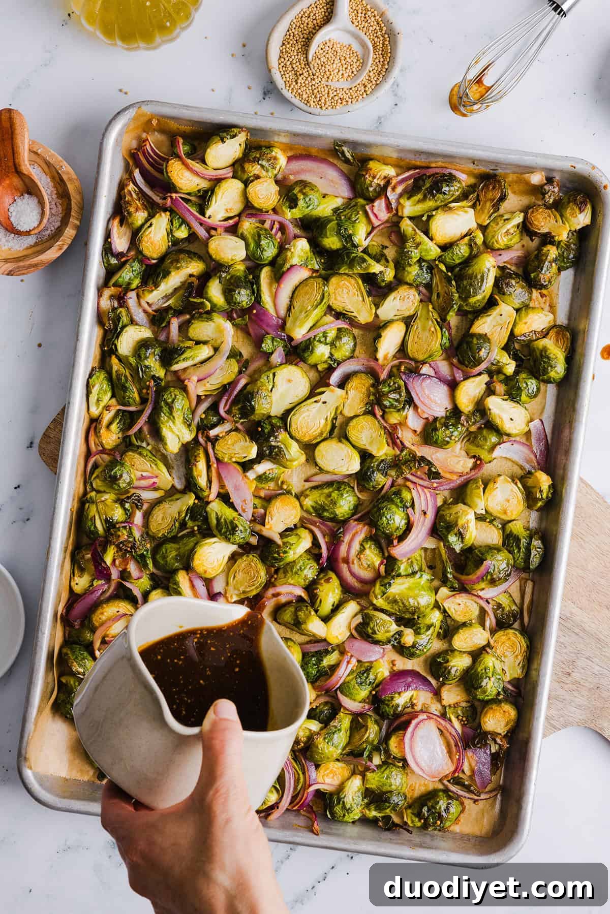 These Balsamic Roasted Brussels Sprouts make the perfect side dish that is so flavorful and easily made in under 30 minutes! The honey balsamic glaze is simply incredible!