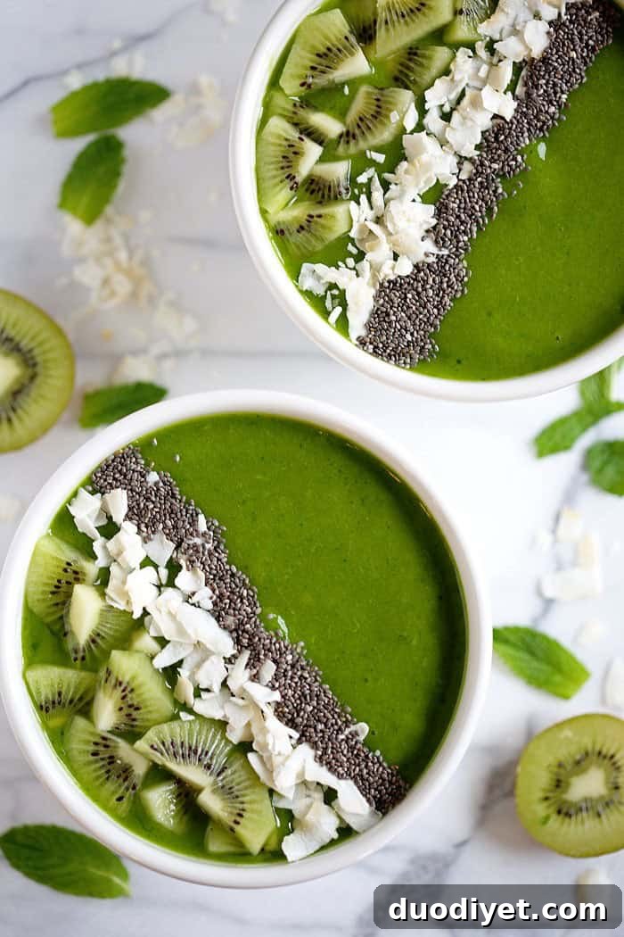 Tropical Green Smoothie Bowl Recipe with Mango and Spinach 3 Tropical Green Smoothie Bowl - eat-yourself-skinny.com