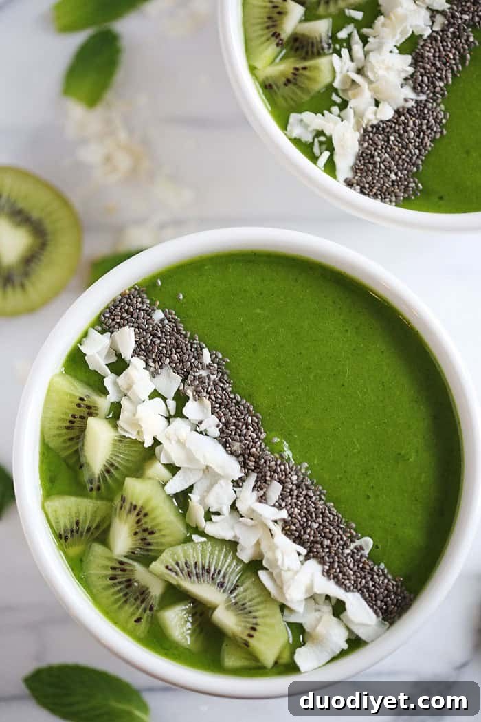 Tropical Green Smoothie Bowl Recipe with Mango and Spinach 4 Tropical Green Smoothie Bowl - eat-yourself-skinny.com